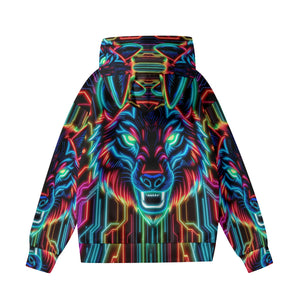 Neon Spirit Animal Wolf Hoodie with Ears by Bazaar Design Style