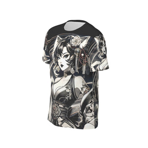 Anime Pin-Up Girl Cat Cotton T-Shirt by Bazaar Design Style