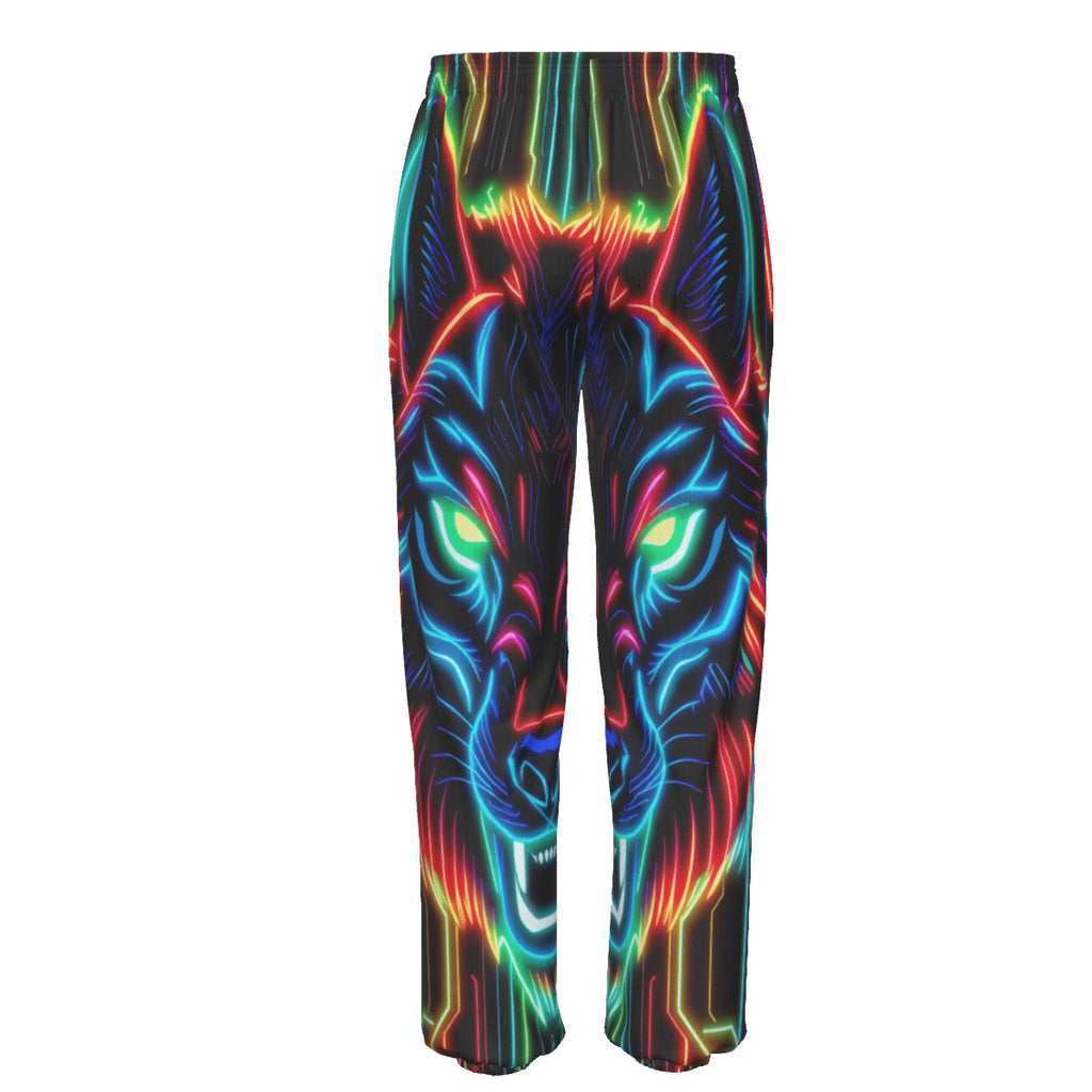 Neon Spirit Animal Wolf Cotton Sweatpants