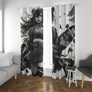 Anime Pin-up Girl Longboard Blackout Curtains with Grommets by Bazaar Design Style