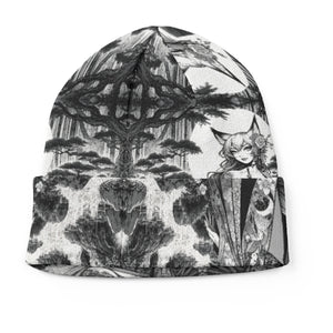 Anime Pin-up Girl Fox Beanie Hat by Bazaar Design Style