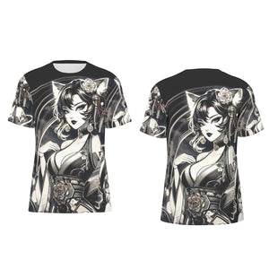 Anime Pin-Up Girl Cat Cotton T-Shirt by Bazaar Design Style