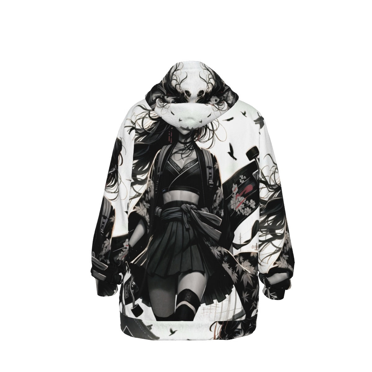 Anime Pin-Up Girl Longboard Cotton Pullover Hoodie by Bazaar Design Style