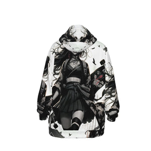 Anime Pin-Up Girl Longboard Cotton Pullover Hoodie by Bazaar Design Style