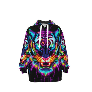 Neon Spirit Animal Tiger Cotton Pullover Hoodie by Bazaar Design Style