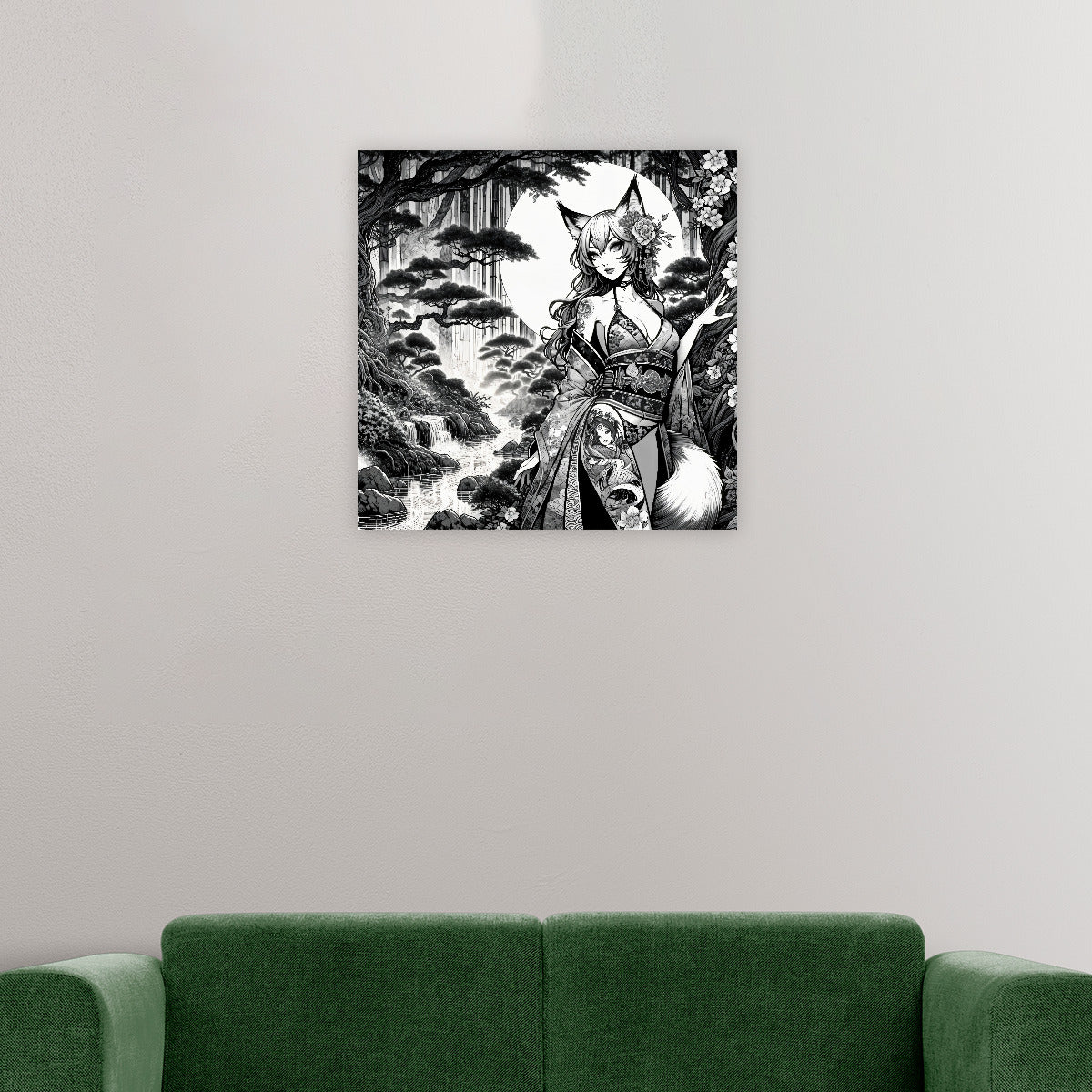Anime Pin-up Girl Fox Canvas Print 1:1 by Bazaar Design Style