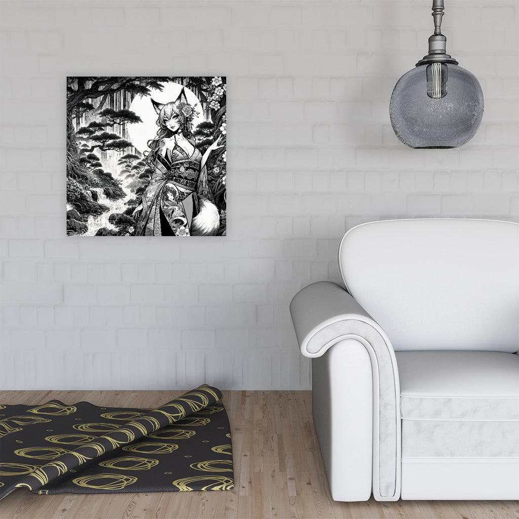 Anime Pin-up Girl Fox Canvas Print 1:1 by Bazaar Design Style