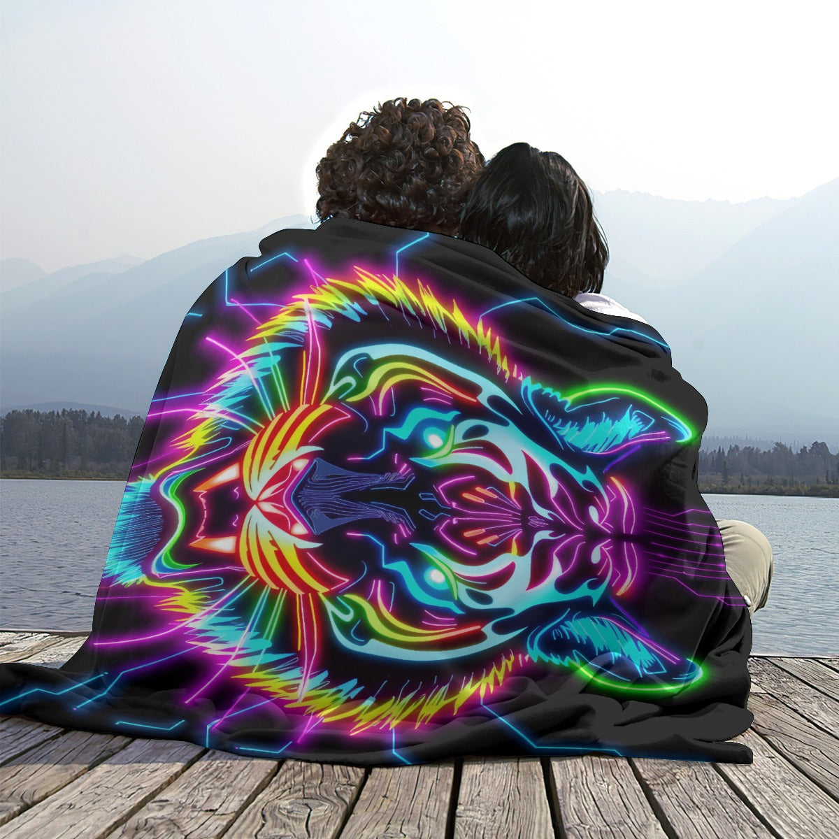 Neon Spirit Animal Tiger Flannel Blanket by Bazaar Design Style