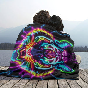 Neon Spirit Animal Tiger Flannel Blanket by Bazaar Design Style
