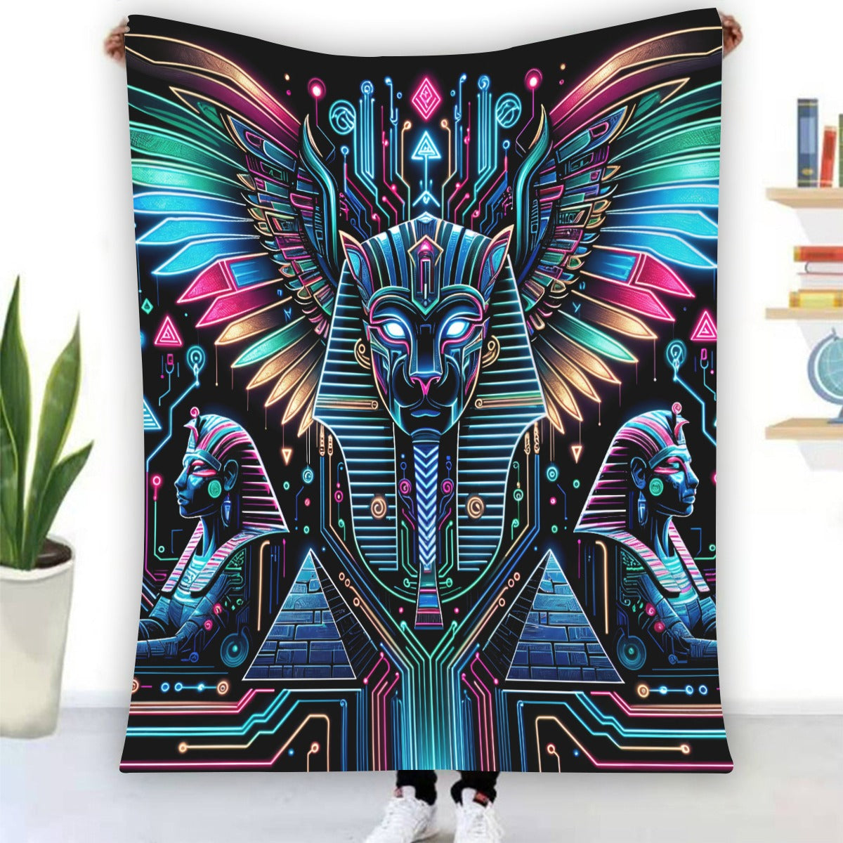Egyptian Tech Bastet Flannel Blanket by Bazaar Design Style