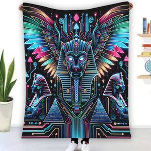 Egyptian Tech Bastet Flannel Blanket by Bazaar Design Style
