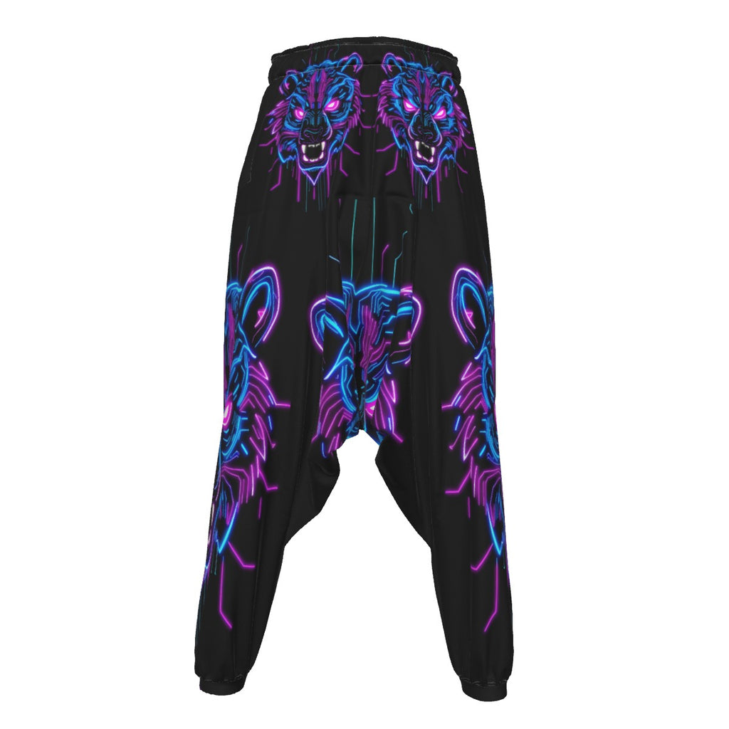 Neon Spirit Animal Bear Harem Pants by Bazaar Design Style