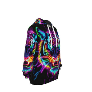 Neon Spirit Animal Tiger Cotton Pullover Hoodie by Bazaar Design Style