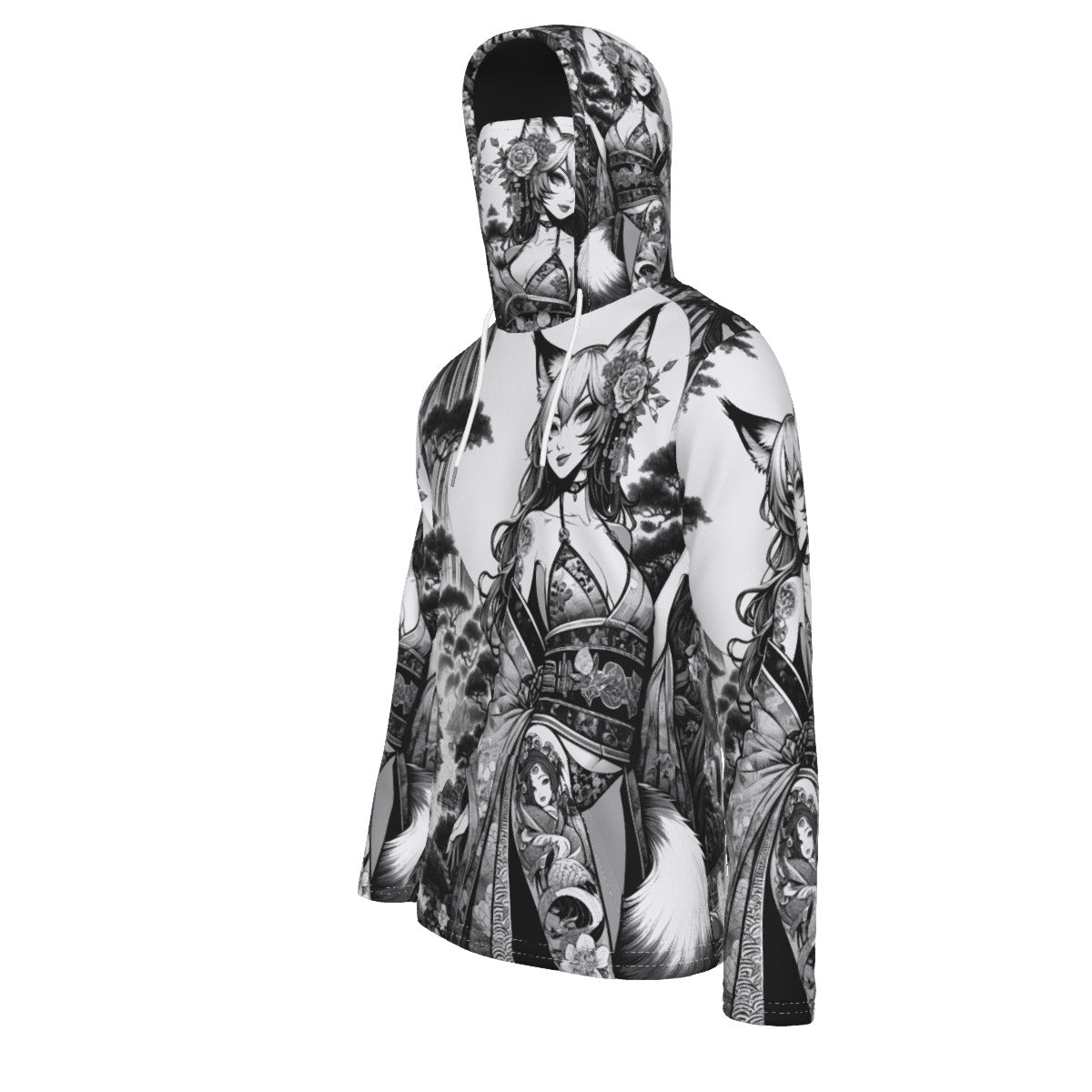 Anime Pin-up Girl Fox Hoodie with Mask by Bazaar Design Style