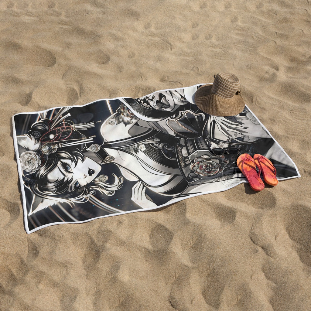 Anime Pin-up Girl Cat Beach Towel by Bazaar Design Style