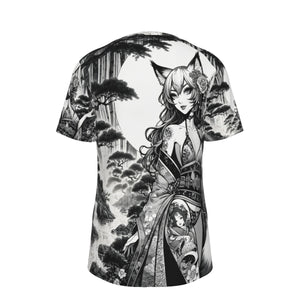Anime Pin-up Girl Fox Cotton T-shirt by Bazaar Design Style