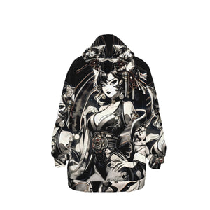 Anime Pin-Up Girl Cat Cotton Pullover Hoodie by Bazaar Design Style