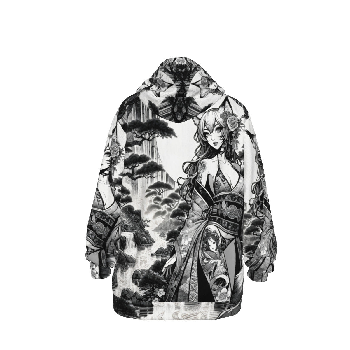 Anime Pin-up Girl Fox Cotton Pullover Hoodie by Bazaar Design Style