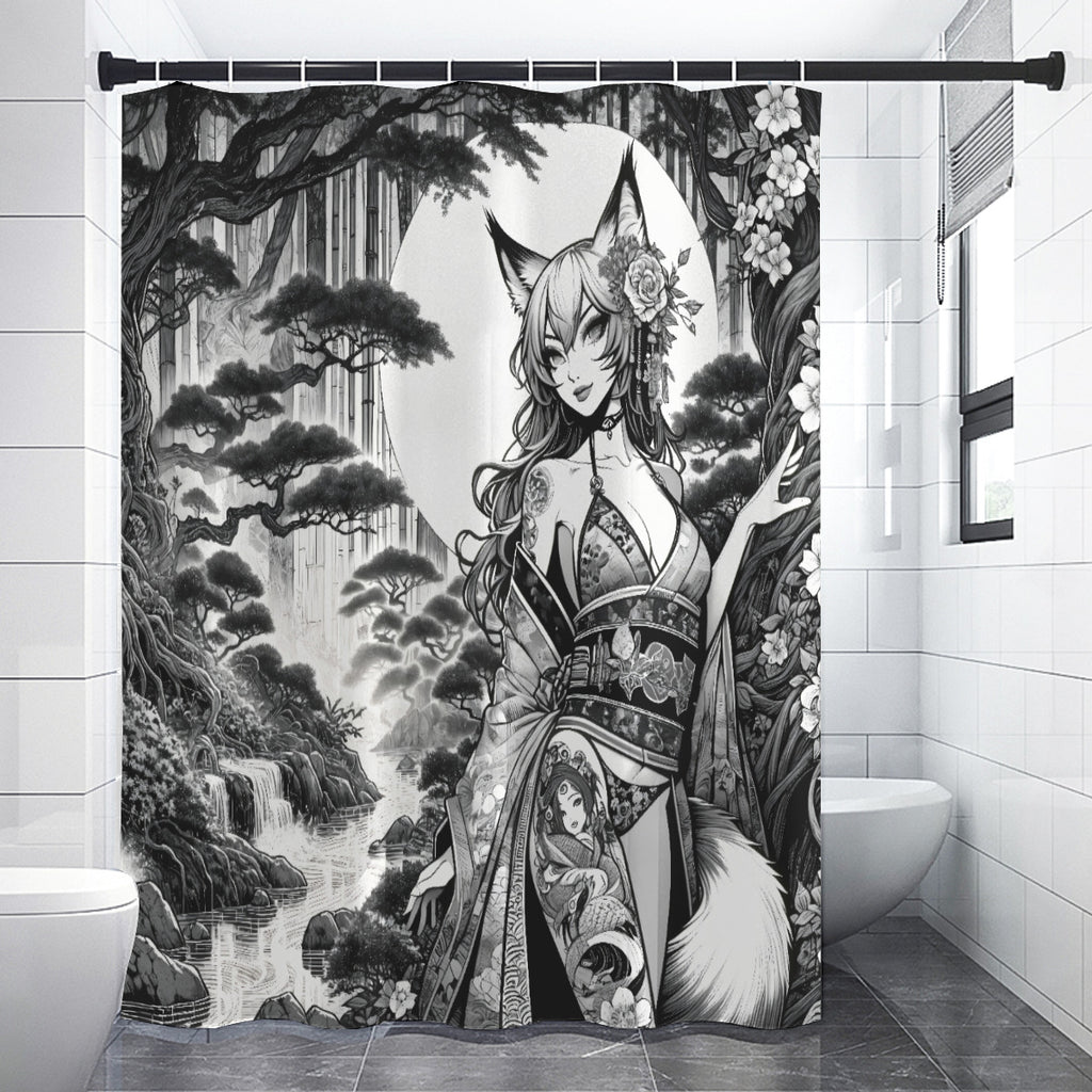 Anime Pin-up Girl Fox Shower Curtain by Bazaar Design Style