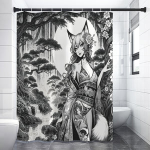 Anime Pin-up Girl Fox Shower Curtain by Bazaar Design Style