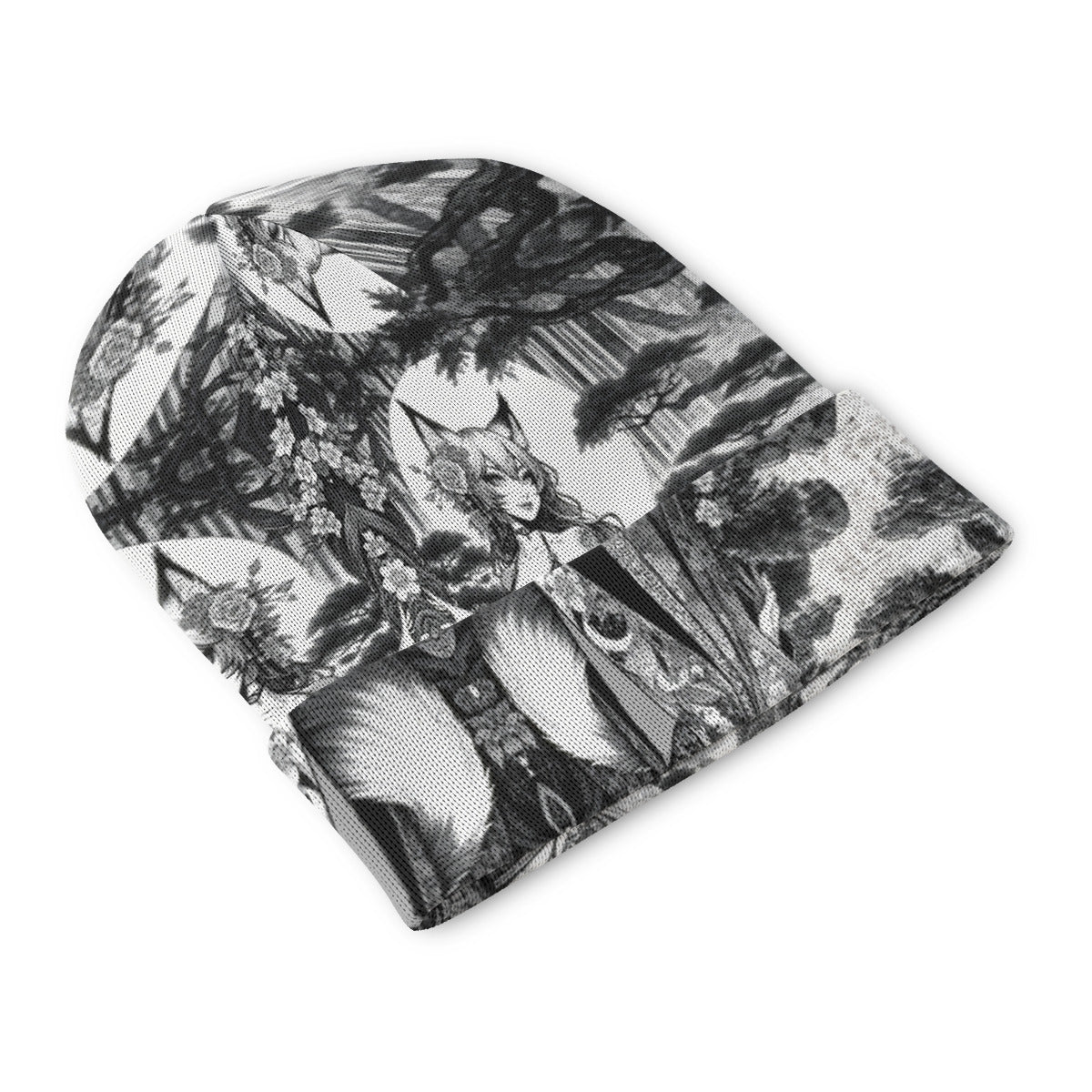 Anime Pin-up Girl Fox Beanie Hat by Bazaar Design Style
