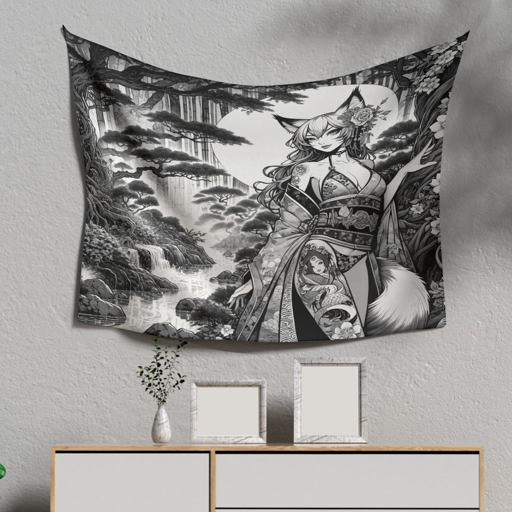 Anime Pin-up Girl Fox Tapestry by Bazaar Design Style