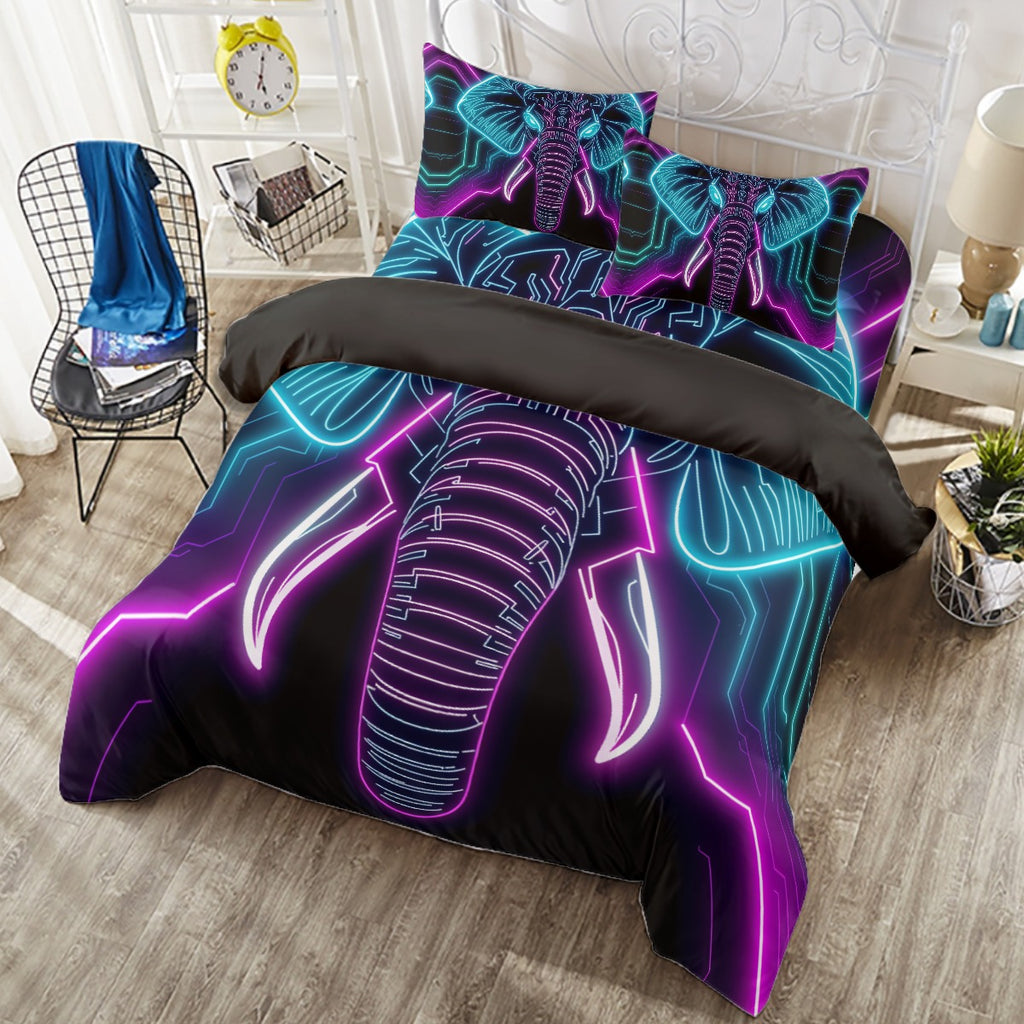 Neon Spirit Animal Elephant 4 Piece Duvet Cover Set by Bazaar Design Style (K,CK)
