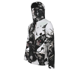 Anime Pin-Up Girl Longboard Hoodie with Mask by Bazaar Design Style