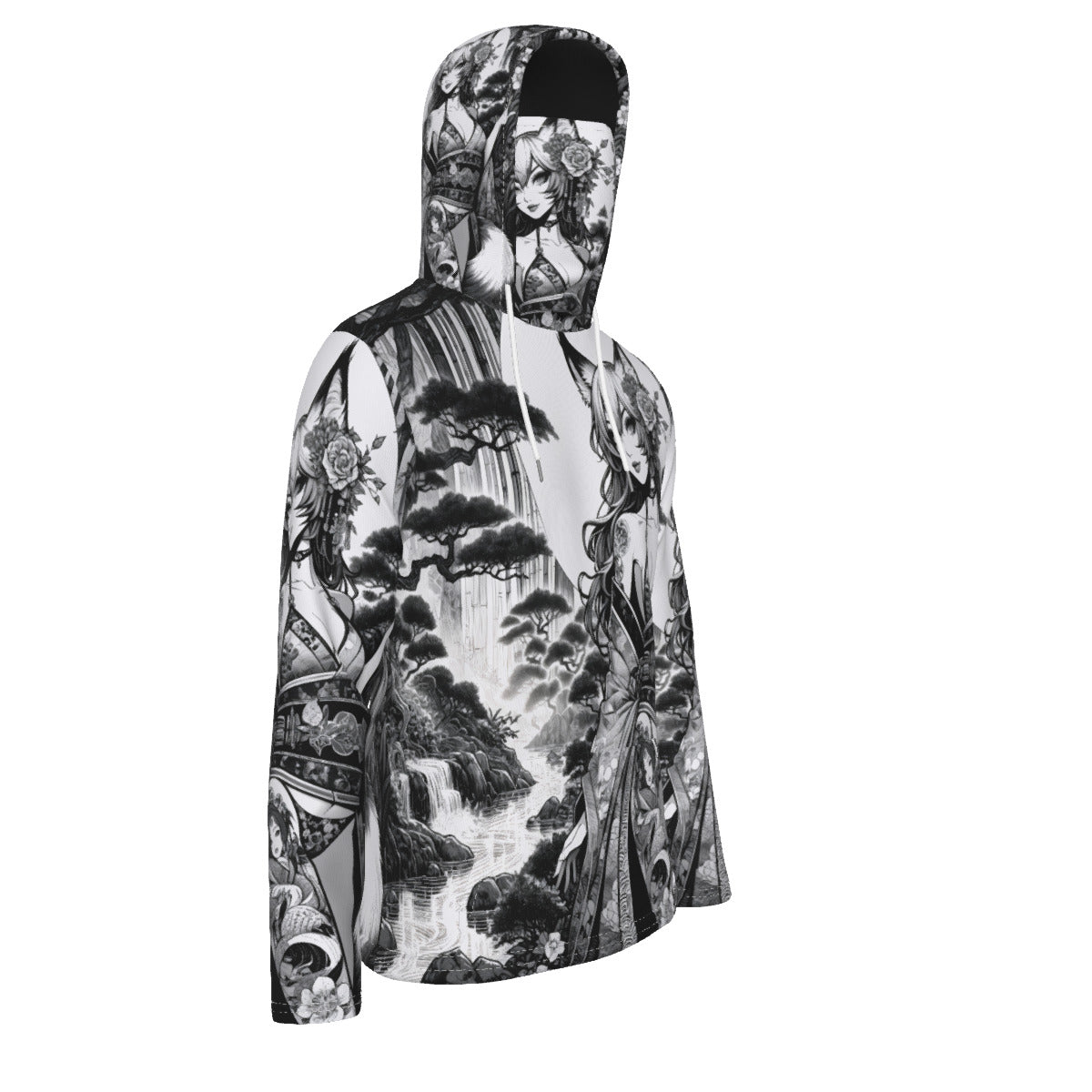 Anime Pin-up Girl Fox Hoodie with Mask by Bazaar Design Style