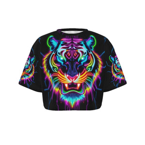 Neon Spirit Animal Tiger Crop Top T-Shirt