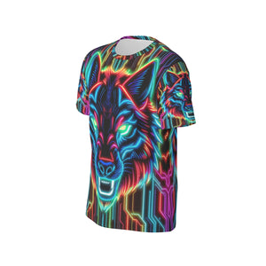 Neon Spirit Animal Wolf Cotton T-Shirt by Bazaar Design Style