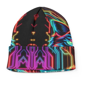 Neon Spirit Animal Wolf Beanie Hat by Bazaar Design Style