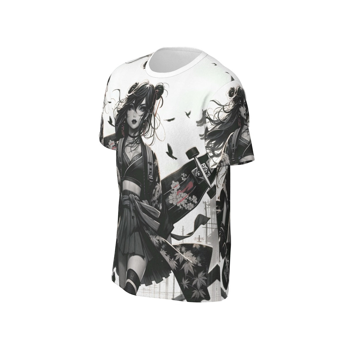 Anime Pin-Up Girl Longboard Cotton T-Shirt by Bazaar Design Style