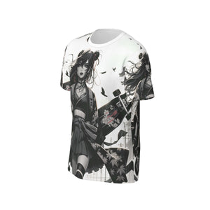 Anime Pin-Up Girl Longboard Cotton T-Shirt by Bazaar Design Style