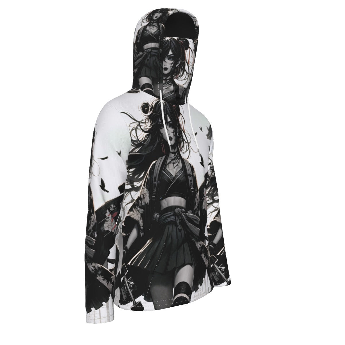 Anime Pin-Up Girl Longboard Hoodie with Mask by Bazaar Design Style