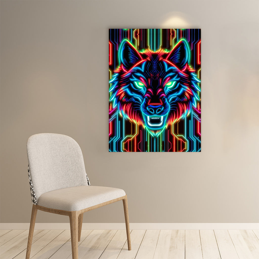 Neon Spirit Animal Wolf Paper Poster by Bazaar Design Style