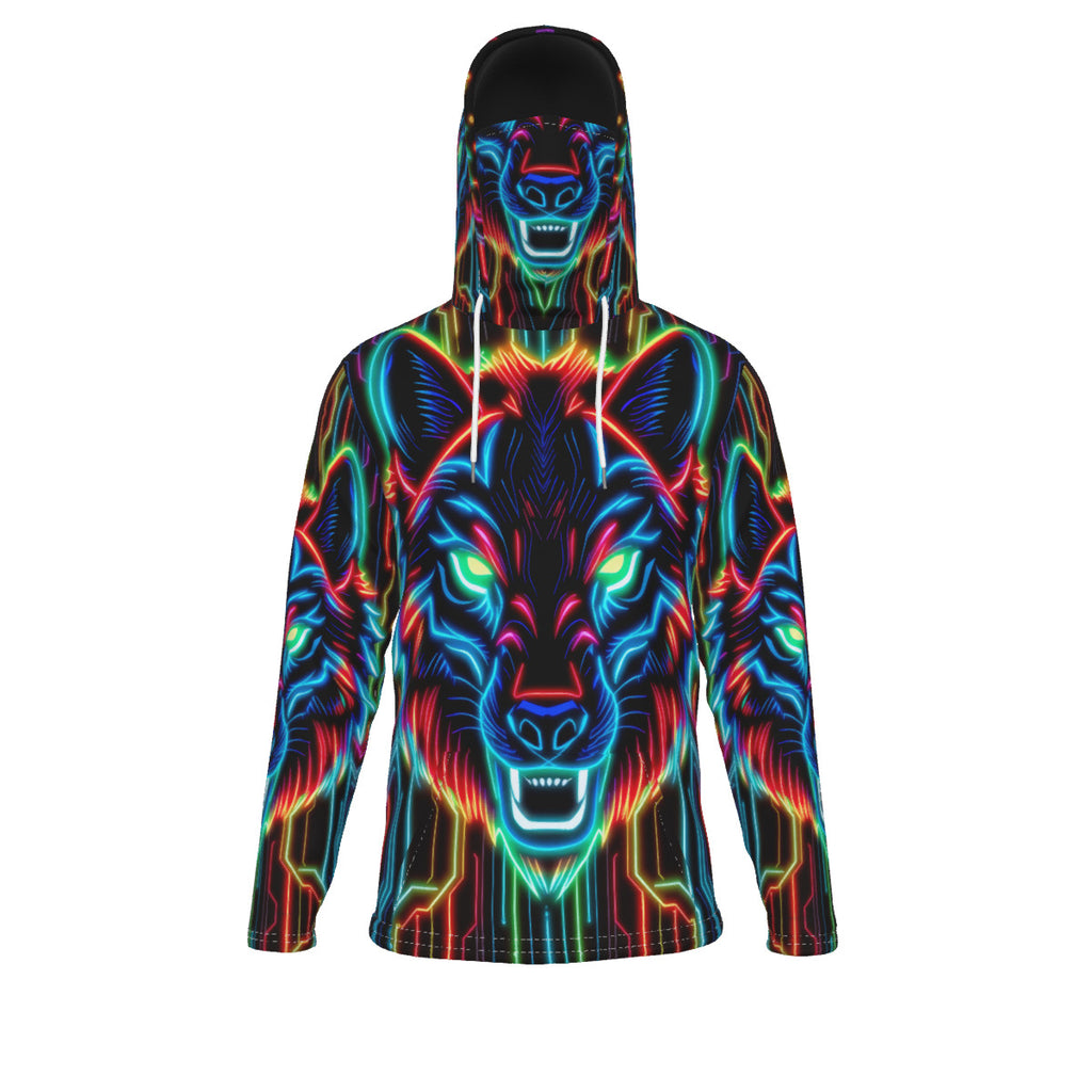 Neon Spirit Animal Wolf Hoodie with Mask by Bazaar Design Style
