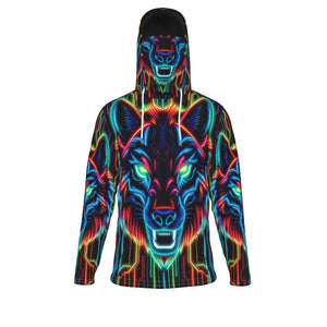 Neon Spirit Animal Wolf Hoodie with Mask by Bazaar Design Style