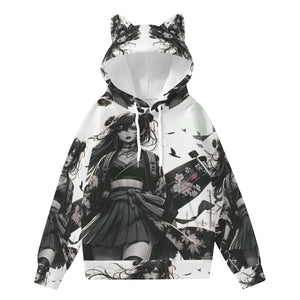 Anime Pin-Up Girl Longboard Hoodie with Ears by Bazaar Design Style
