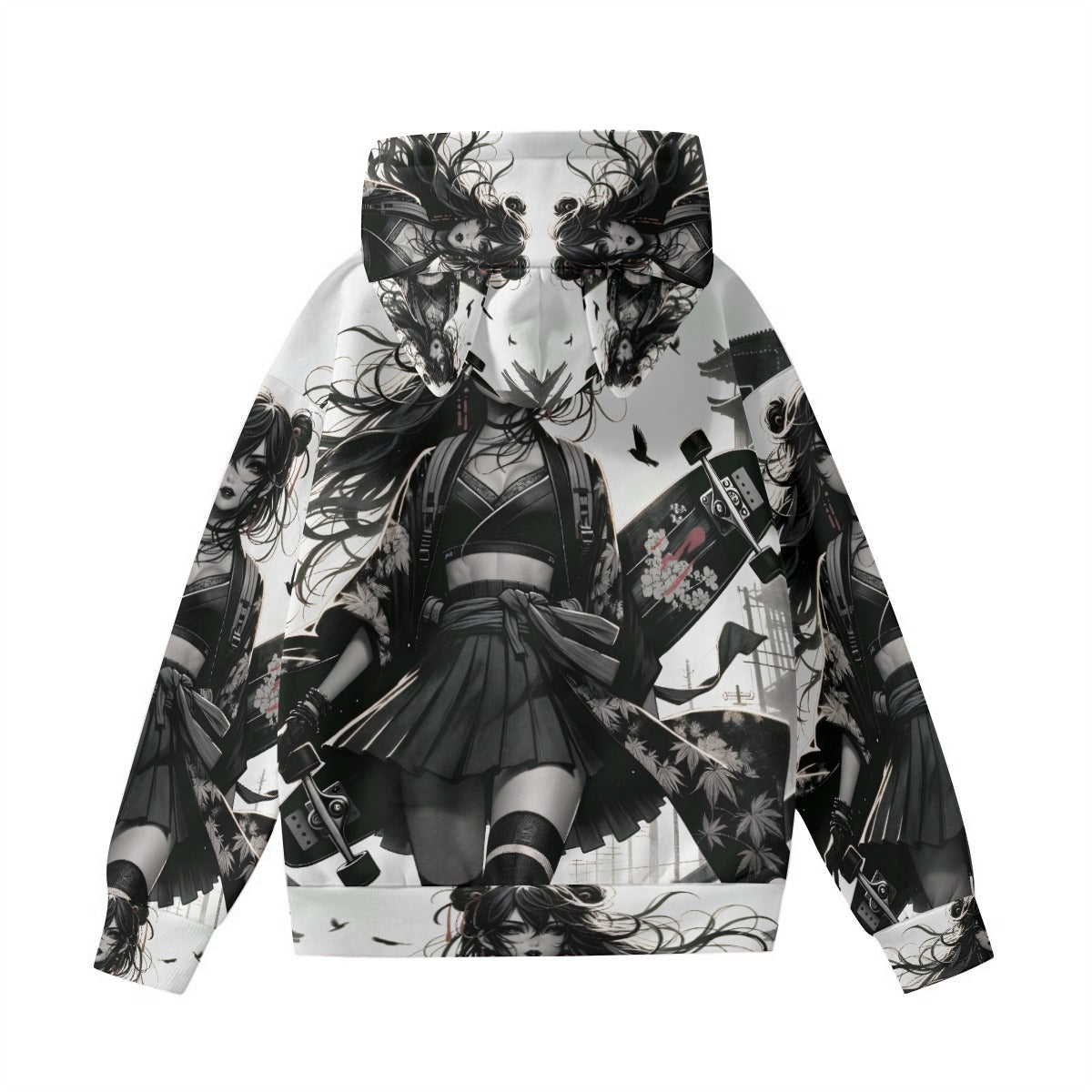 Anime Pin-Up Girl Longboard Hoodie with Ears by Bazaar Design Style