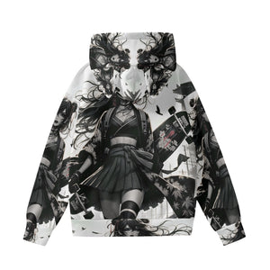 Anime Pin-Up Girl Longboard Hoodie with Ears by Bazaar Design Style