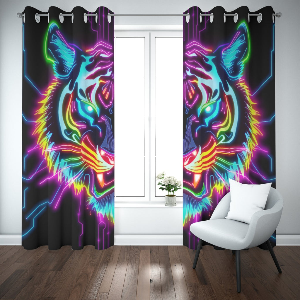 Neon Spirit Animal Tiger Blackout Curtains with Grommets by Bazaar Design Style
