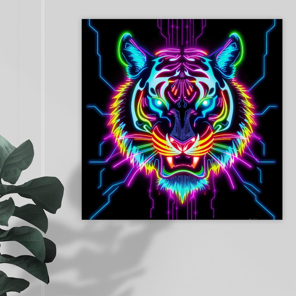 Neon Spirit Animal Tiger Canvas Print by Bazaar Design Style