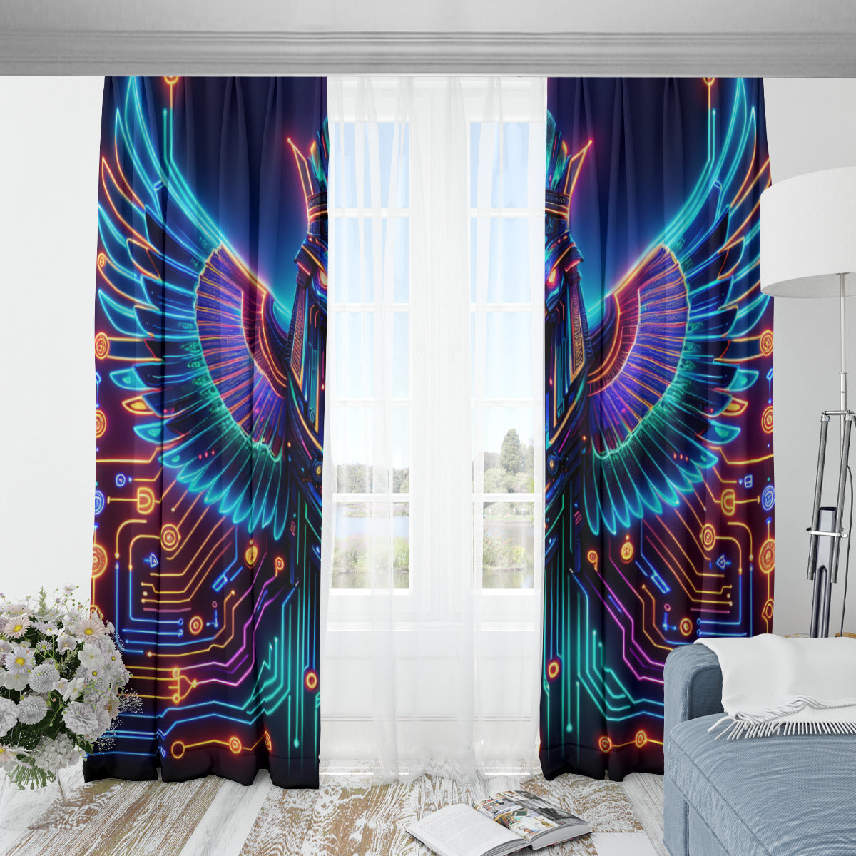Egyptian Tech Horus Blackout Curtains with Hooks by Bazaar Design Style