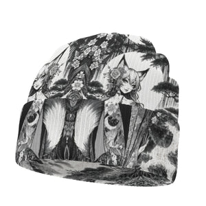 Anime Pin-up Girl Fox Beanie Hat by Bazaar Design Style