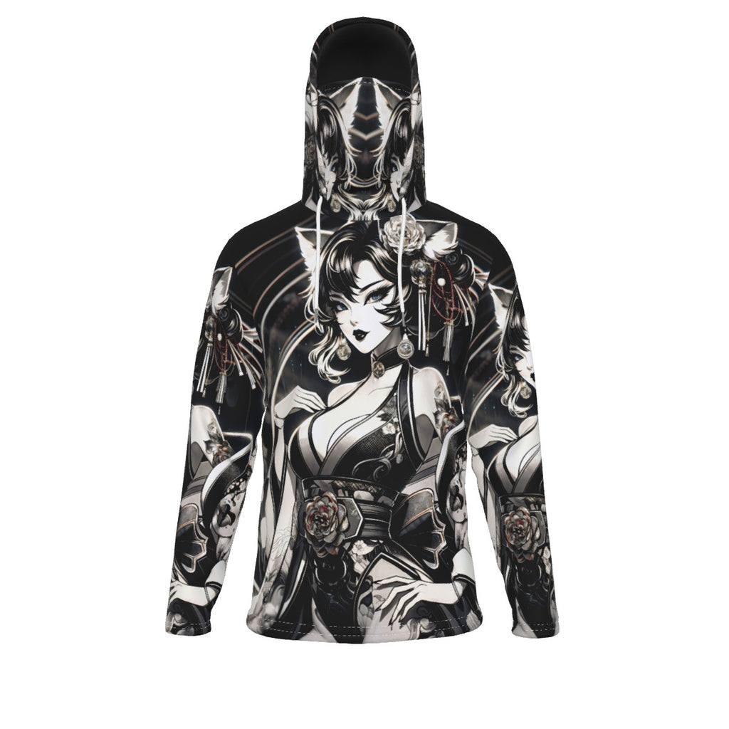 Anime Pin-Up Girl Cat Hoodie with Mask by Bazaar Design Style
