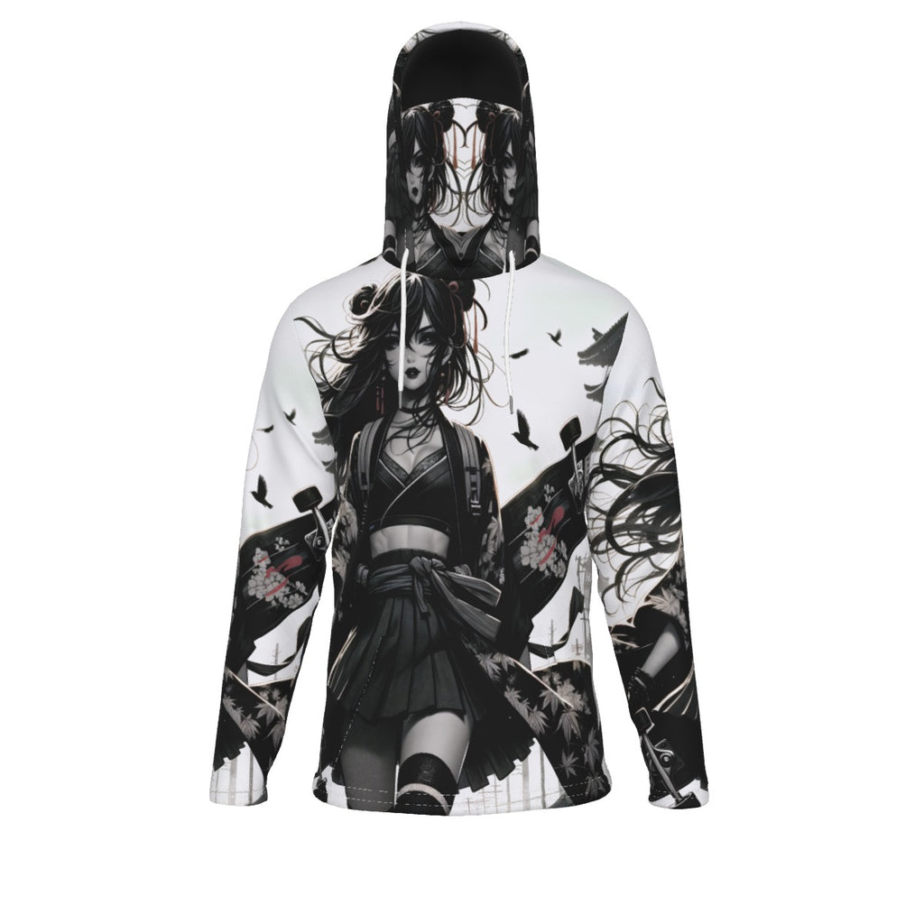 Anime Pin-Up Girl Longboard Hoodie with Mask by Bazaar Design Style