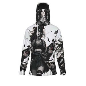 Anime Pin-Up Girl Longboard Hoodie with Mask by Bazaar Design Style