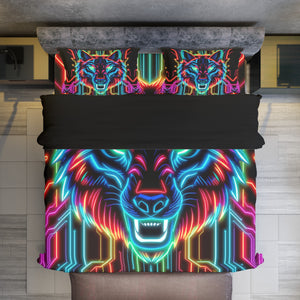 Neon Spirit Animal Wolf 4 Piece Duvet Cover Set by Bazaar Design Style (T,F,Q)
