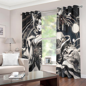 Anime Pin-up Girl Cat Blackout Curtains with Grommets by Bazaar Design Style
